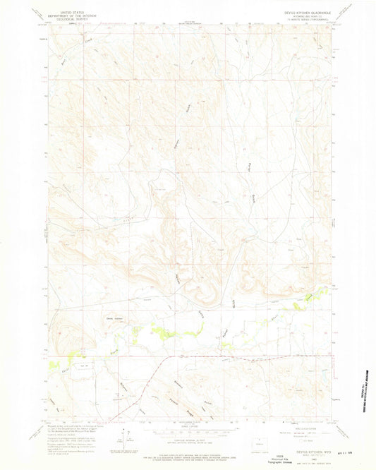 Classic USGS Devils Kitchen Wyoming 7.5'x7.5' Topo Map Image