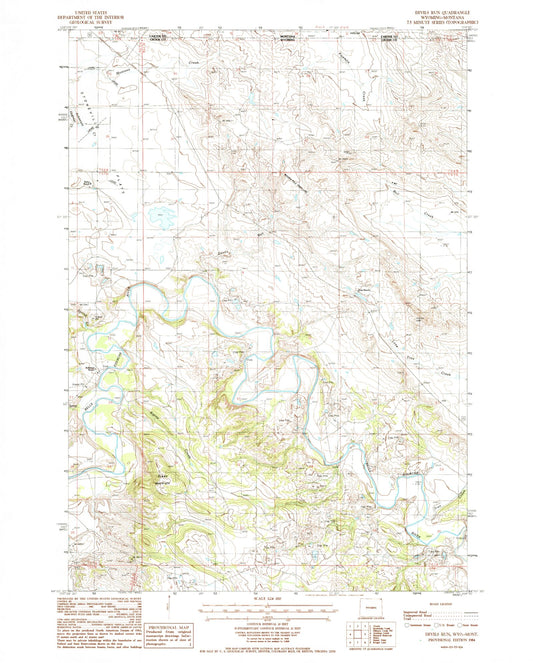 Classic USGS Devils Run Wyoming 7.5'x7.5' Topo Map Image