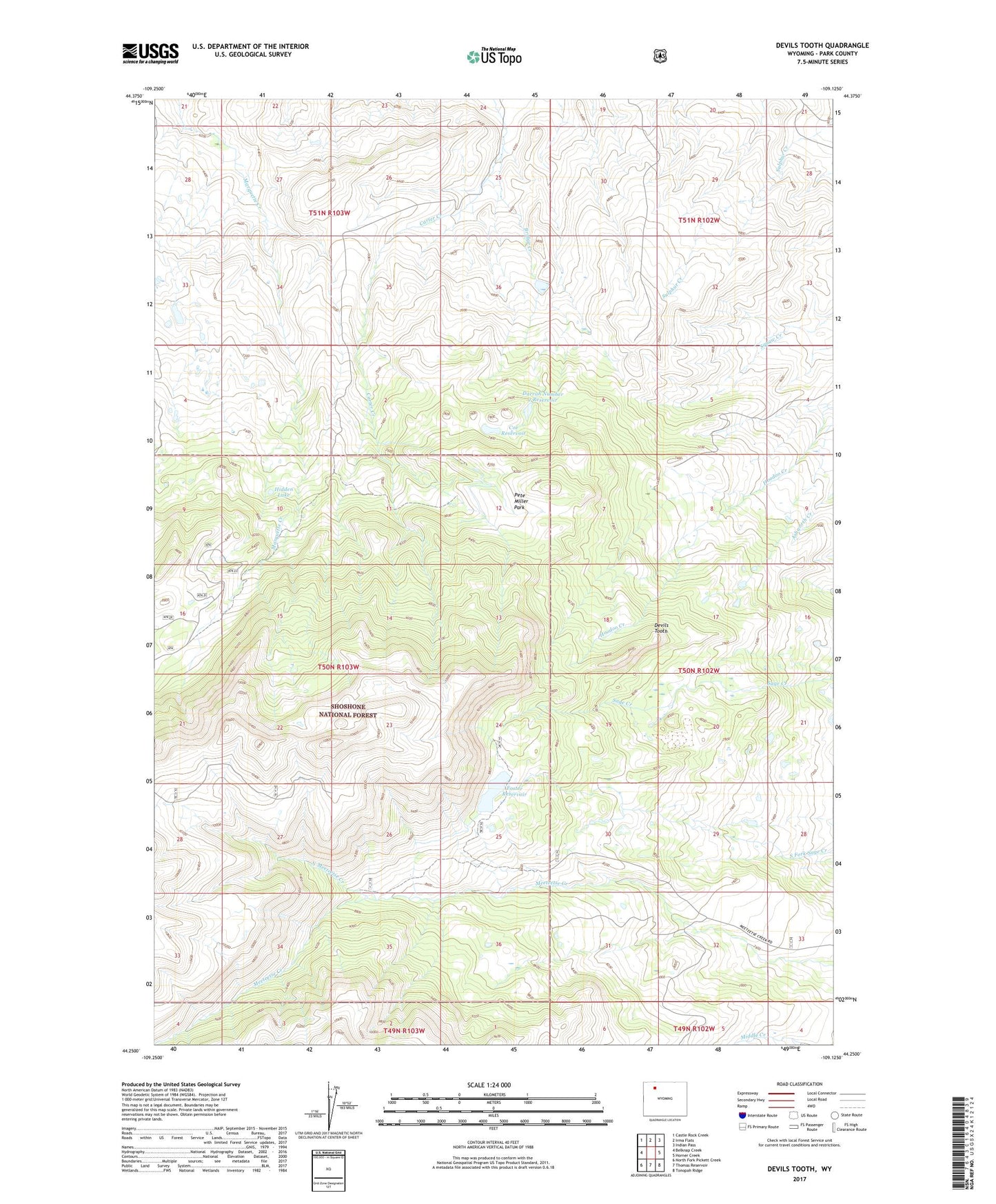 Devils Tooth Wyoming US Topo Map Image