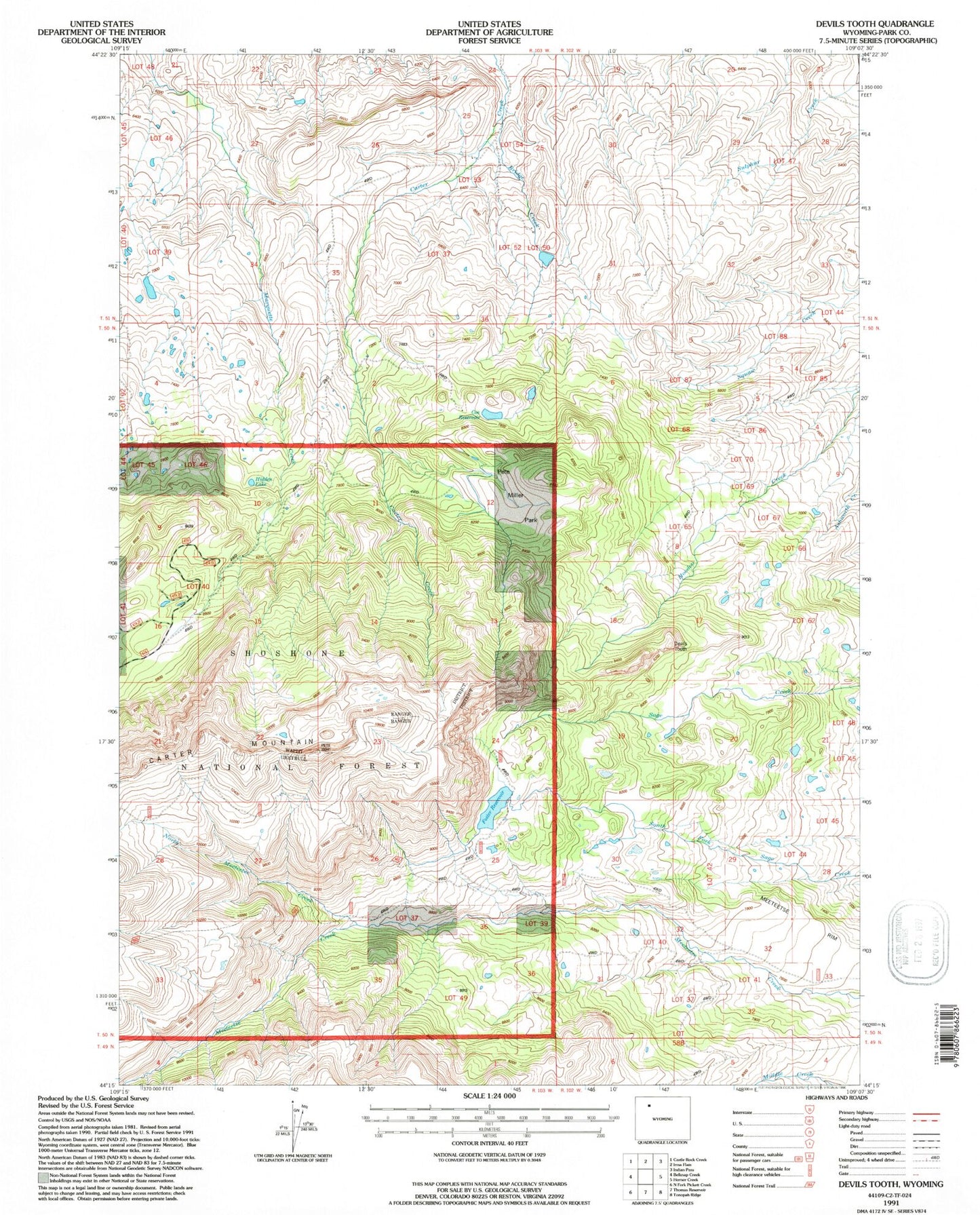 Classic USGS Devils Tooth Wyoming 7.5'x7.5' Topo Map Image