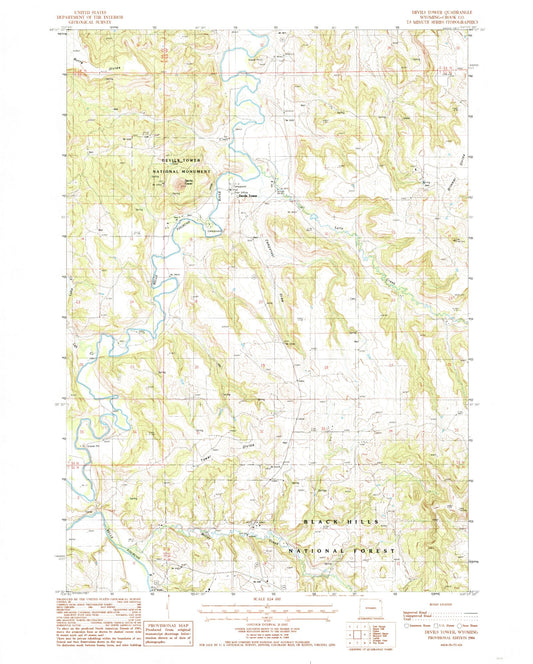 Classic USGS Devils Tower Wyoming 7.5'x7.5' Topo Map Image