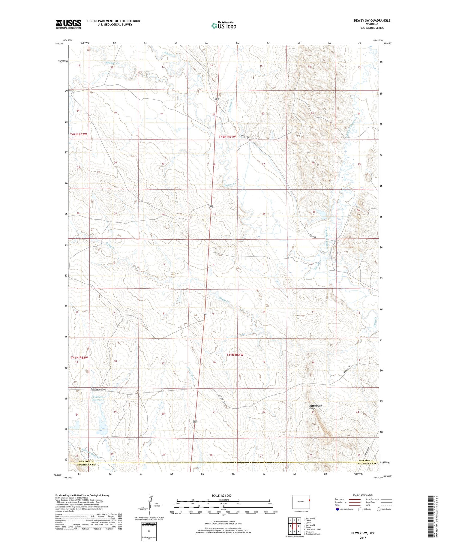 Dewey SW Wyoming US Topo Map Image
