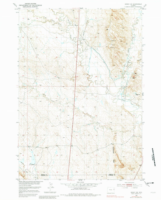 Classic USGS Dewey SW Wyoming 7.5'x7.5' Topo Map Image