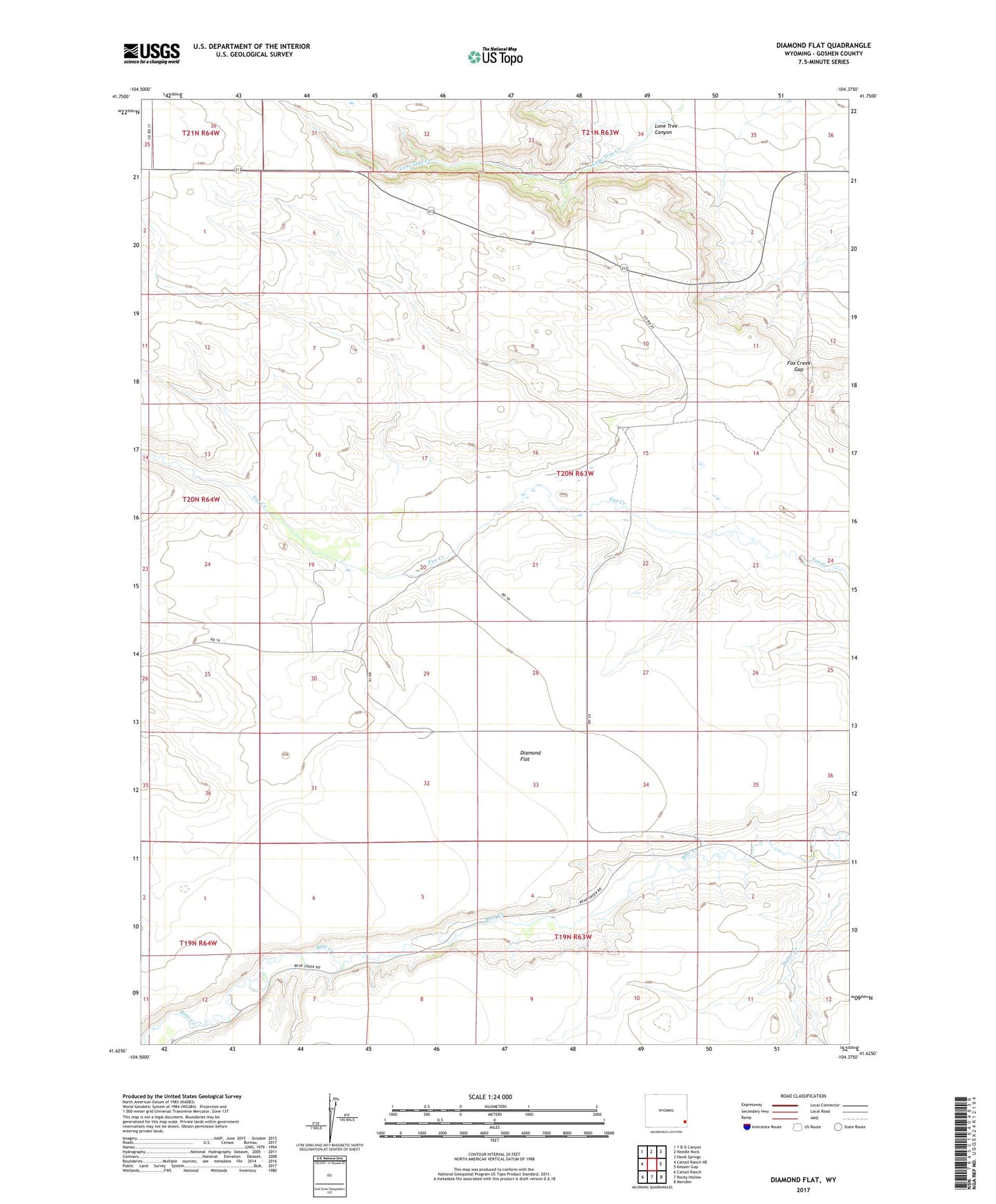 Diamond Flat Wyoming US Topo Map Image