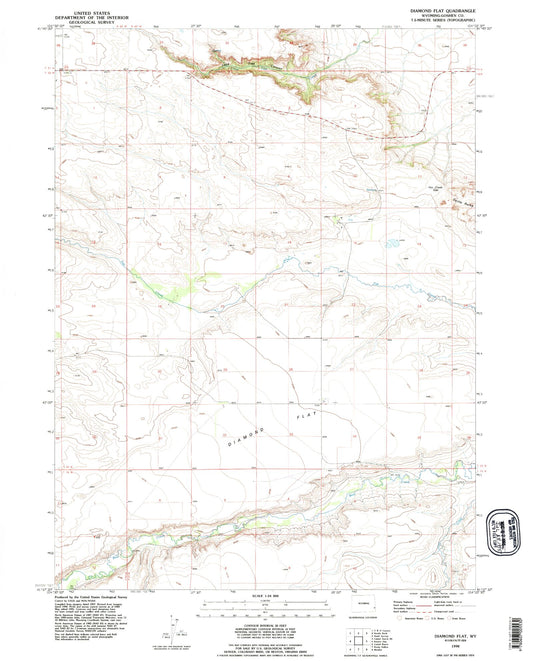 Classic USGS Diamond Flat Wyoming 7.5'x7.5' Topo Map Image