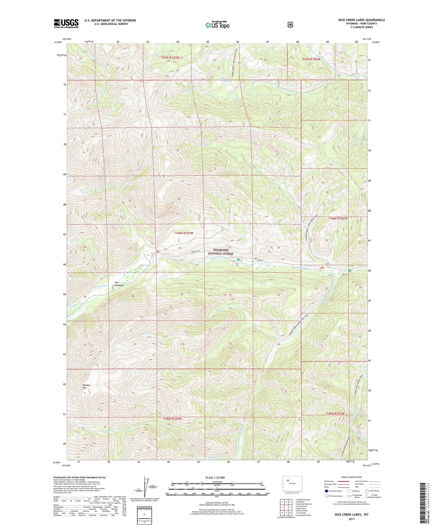 Dick Creek Lakes Wyoming US Topo Map Image