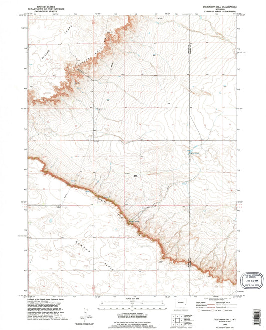 Classic USGS Dickinson Hill Wyoming 7.5'x7.5' Topo Map Image