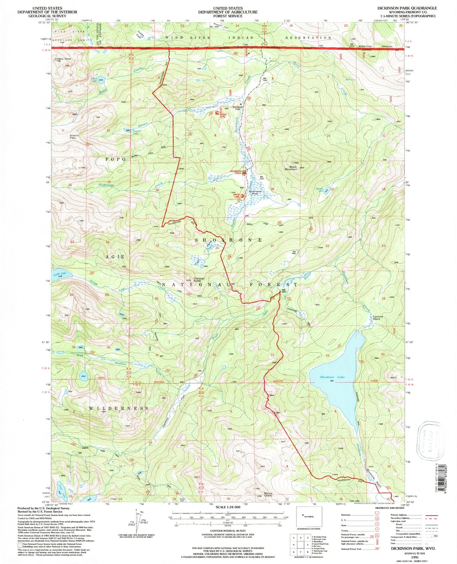 USGS Classic Dickinson Park Wyoming 7.5'x7.5' Topo Map Image