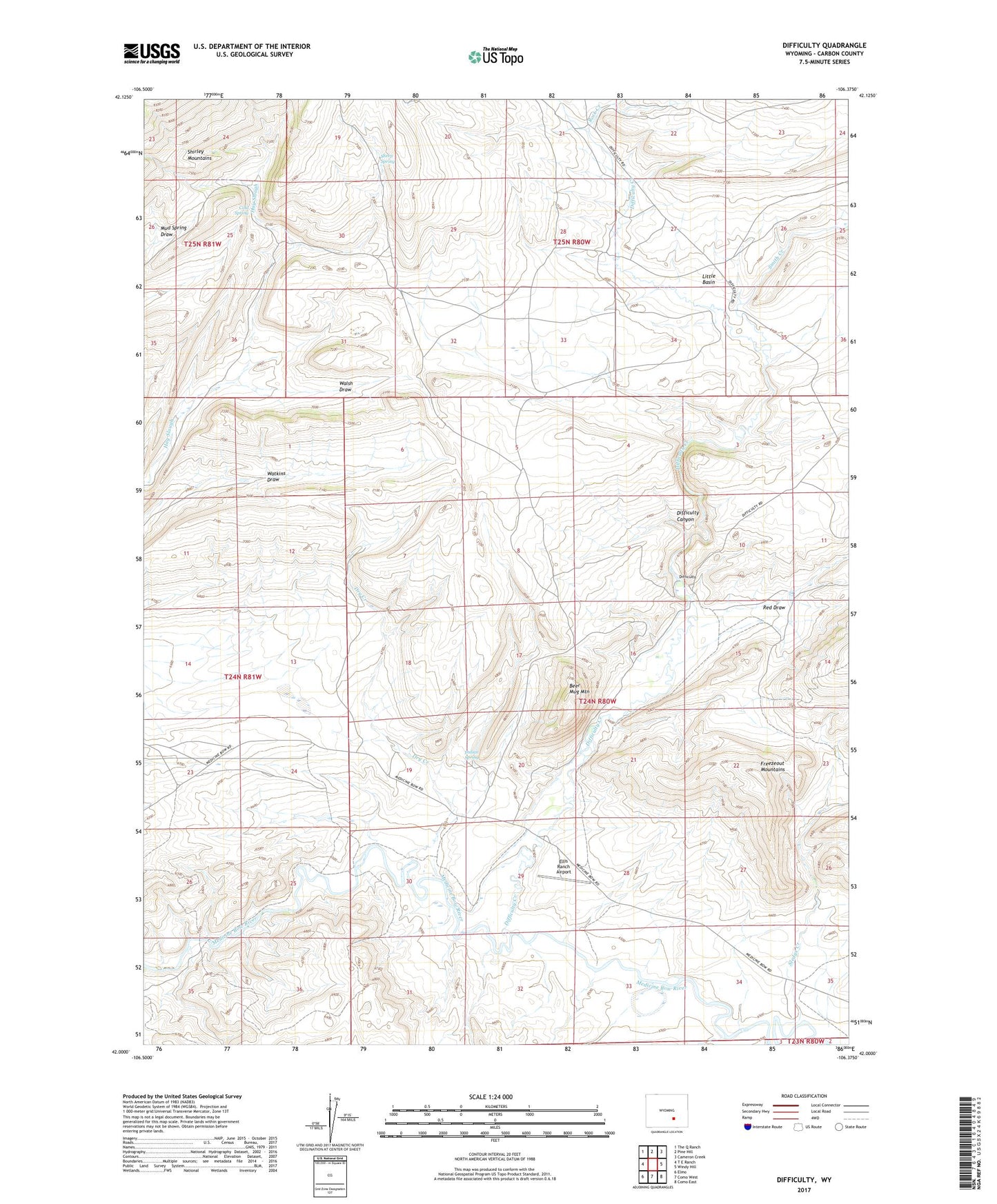 Difficulty Wyoming US Topo Map Image