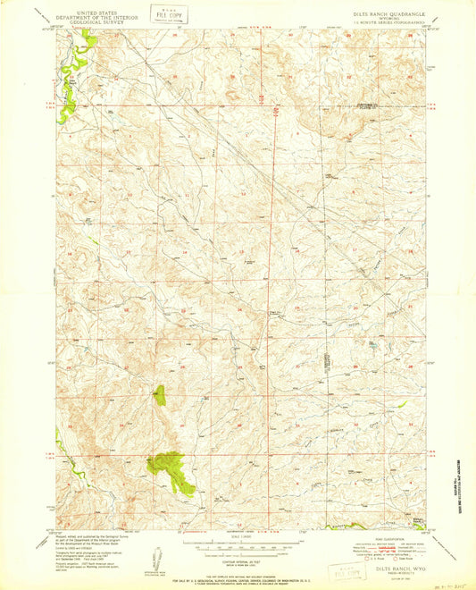 Classic USGS Dilts Ranch Wyoming 7.5'x7.5' Topo Map Image