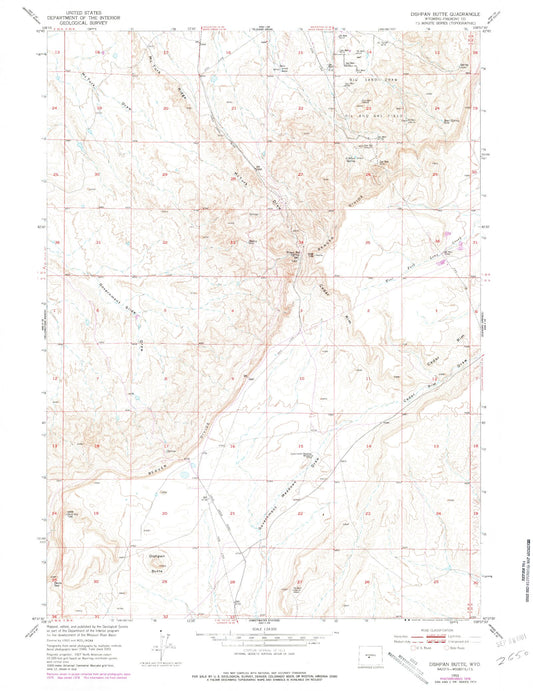 Classic USGS Dishpan Butte Wyoming 7.5'x7.5' Topo Map Image