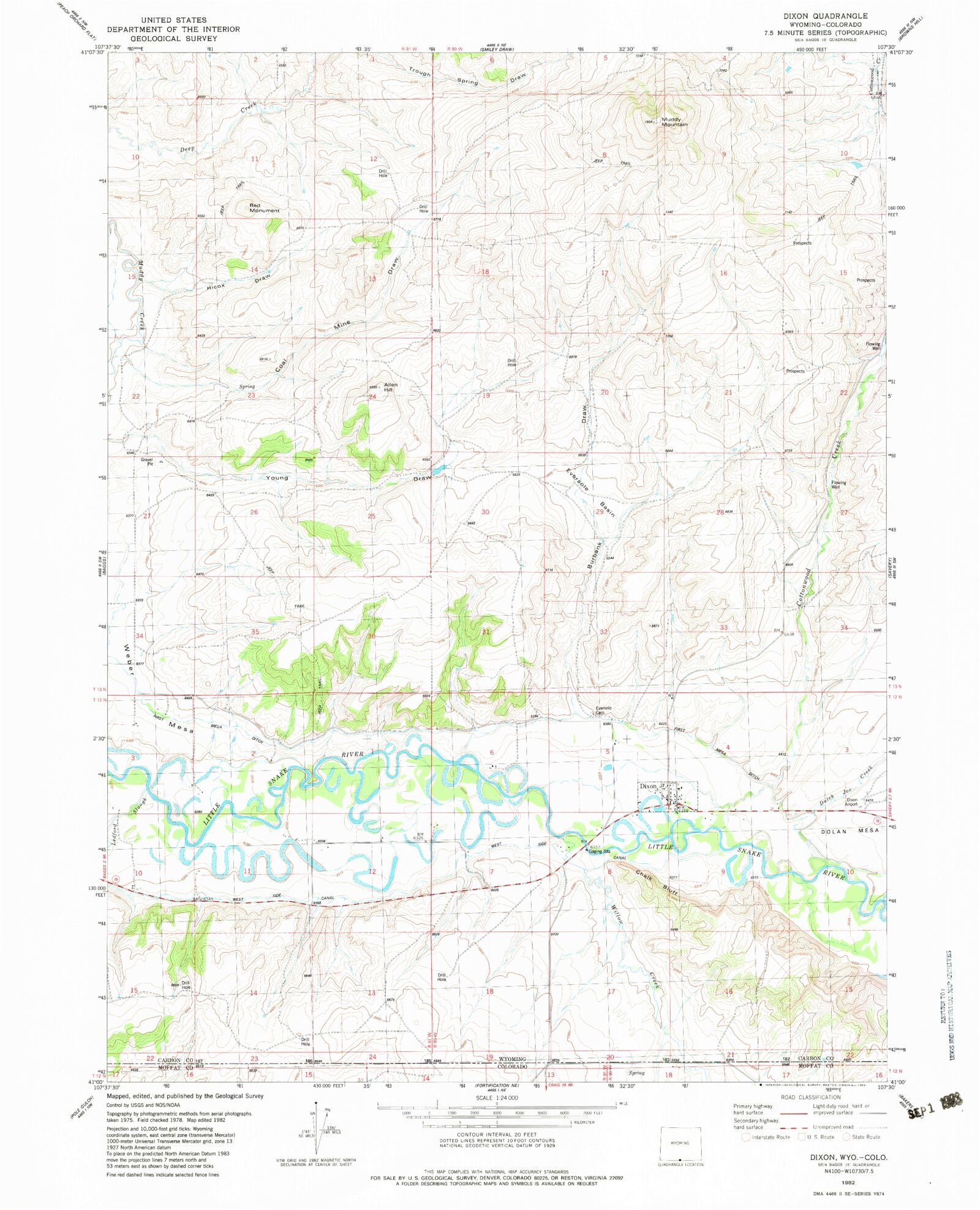 Classic USGS Dixon Wyoming 7.5'x7.5' Topo Map MyTopo Map Store