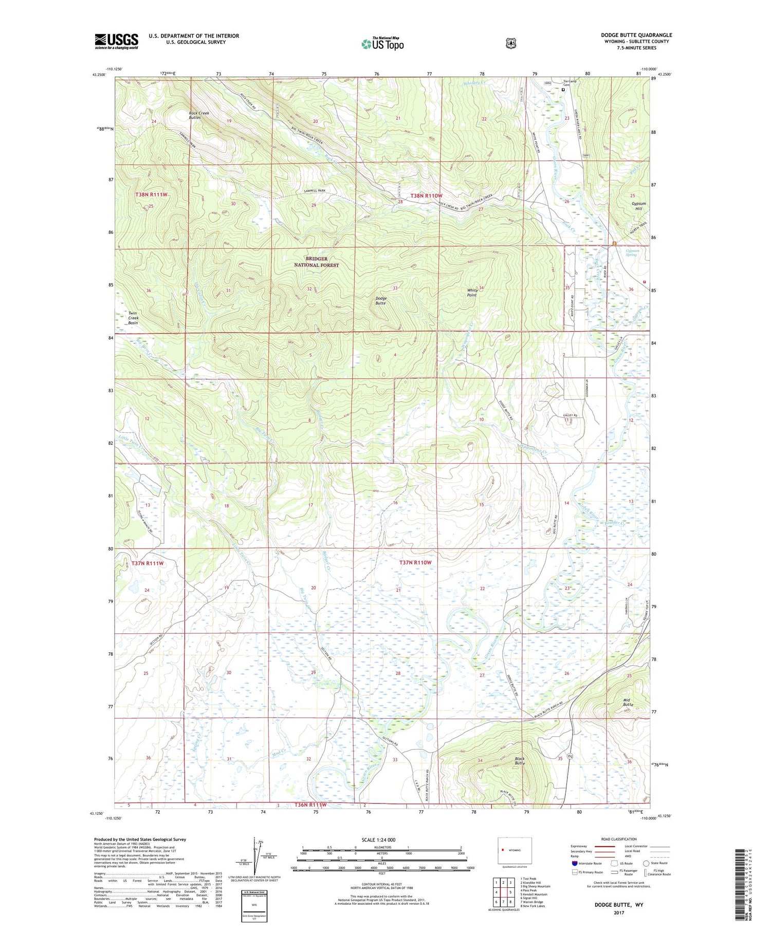 Dodge Butte Wyoming US Topo Map Image