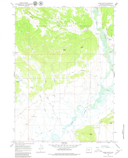 Classic USGS Dodge Butte Wyoming 7.5'x7.5' Topo Map Image