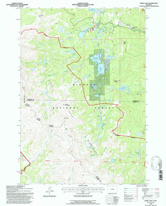 Classic USGS Dome Lake Wyoming 7.5'x7.5' Topo Map Image