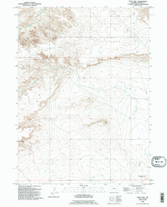 Classic USGS Doty Hill Wyoming 7.5'x7.5' Topo Map Image