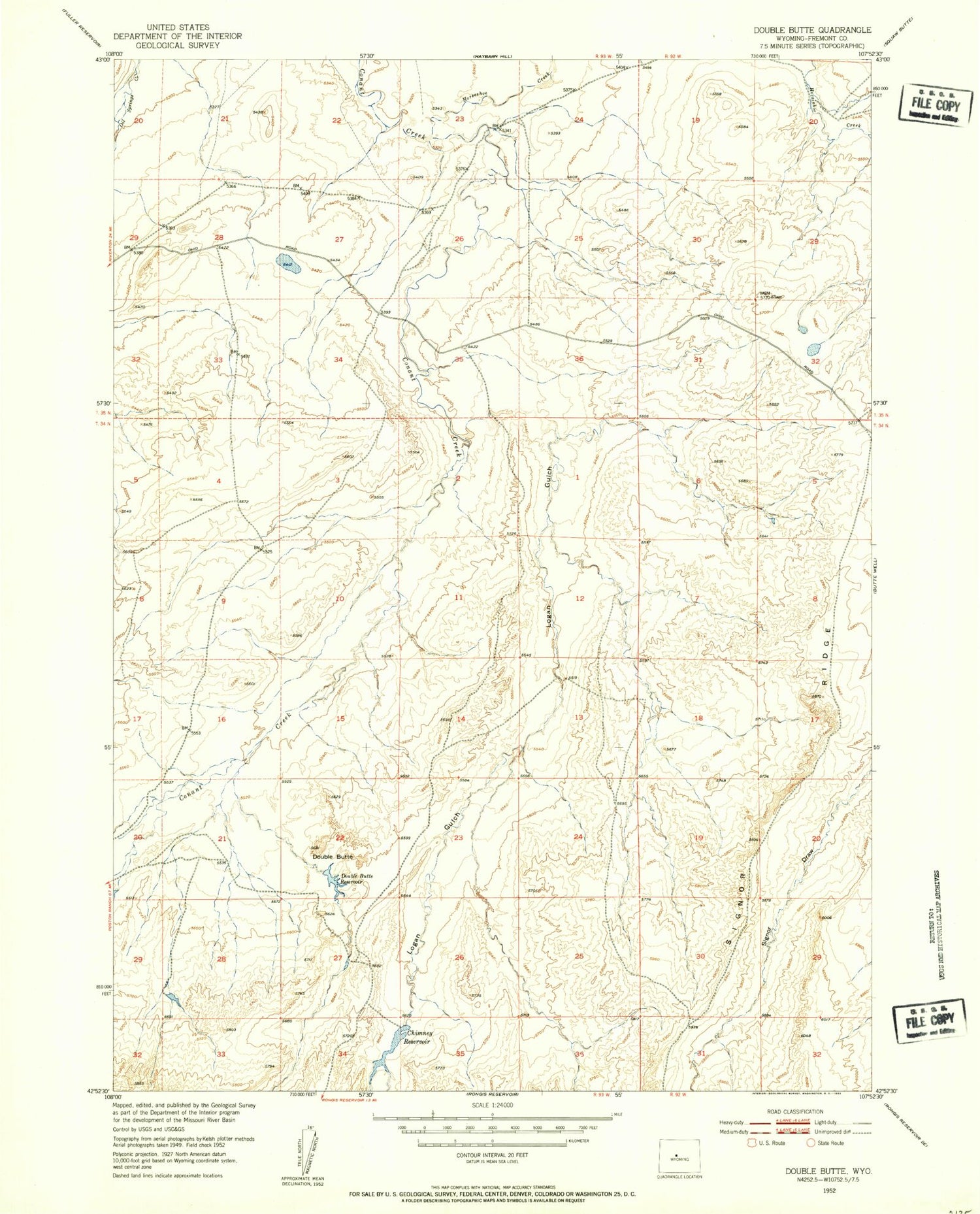 Classic USGS Double Butte Wyoming 7.5'x7.5' Topo Map Image