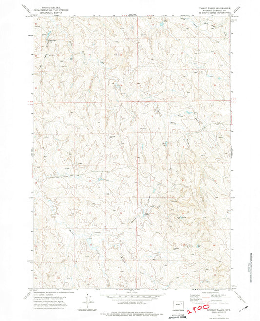 Classic USGS Double Tanks Wyoming 7.5'x7.5' Topo Map Image