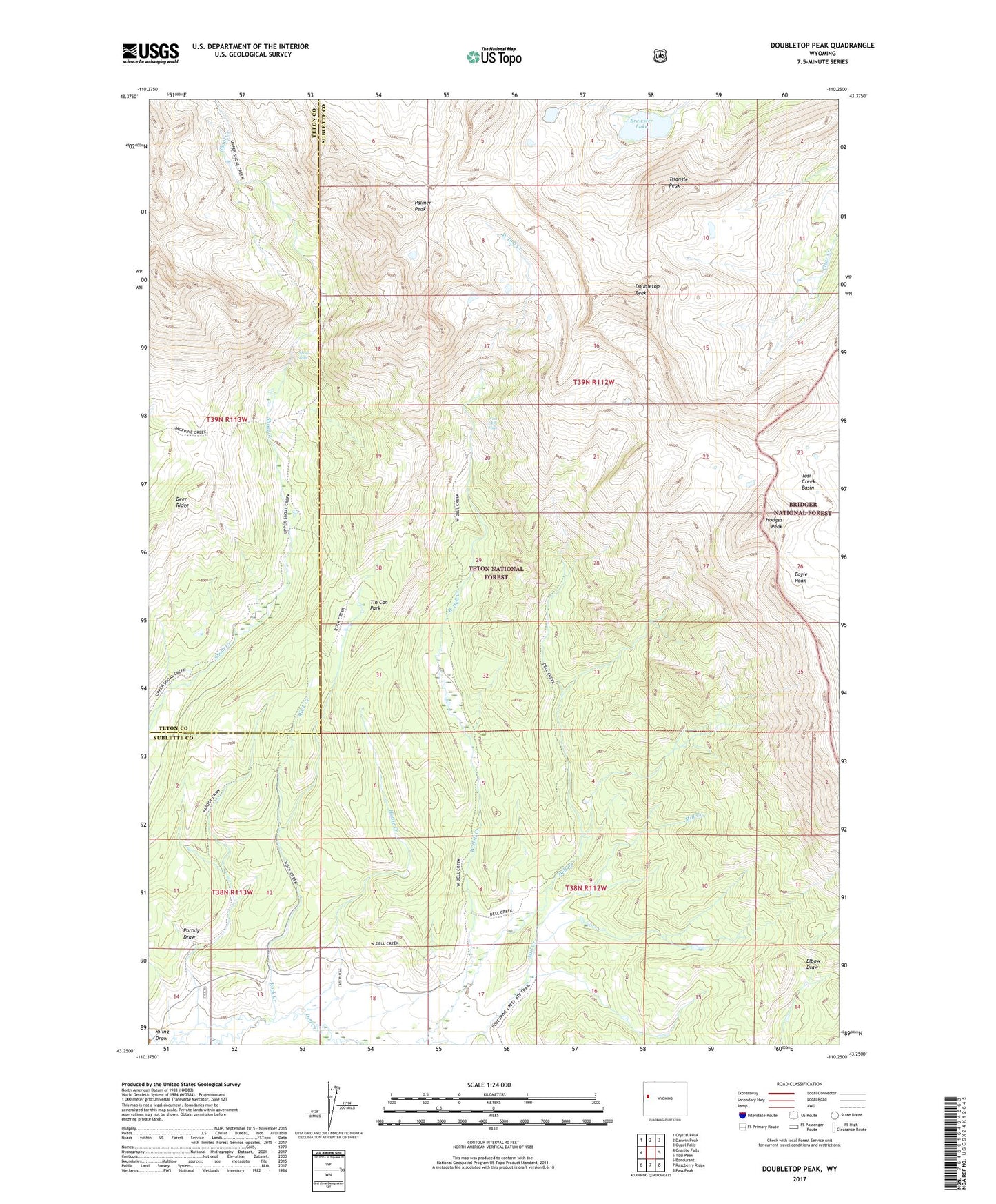 Doubletop Peak Wyoming US Topo Map Image