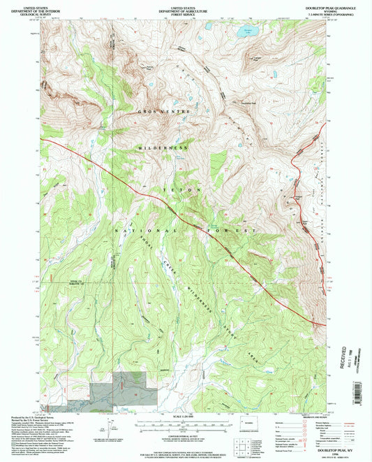 Classic USGS Doubletop Peak Wyoming 7.5'x7.5' Topo Map Image