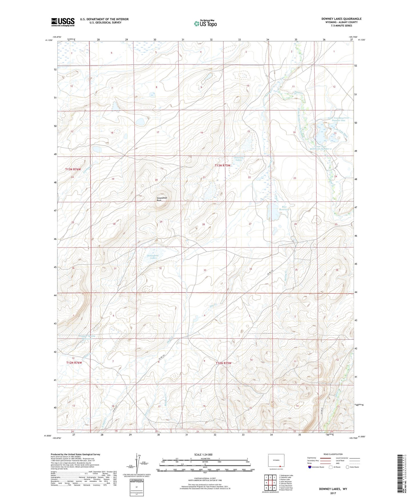 Downey Lakes Wyoming US Topo Map Image