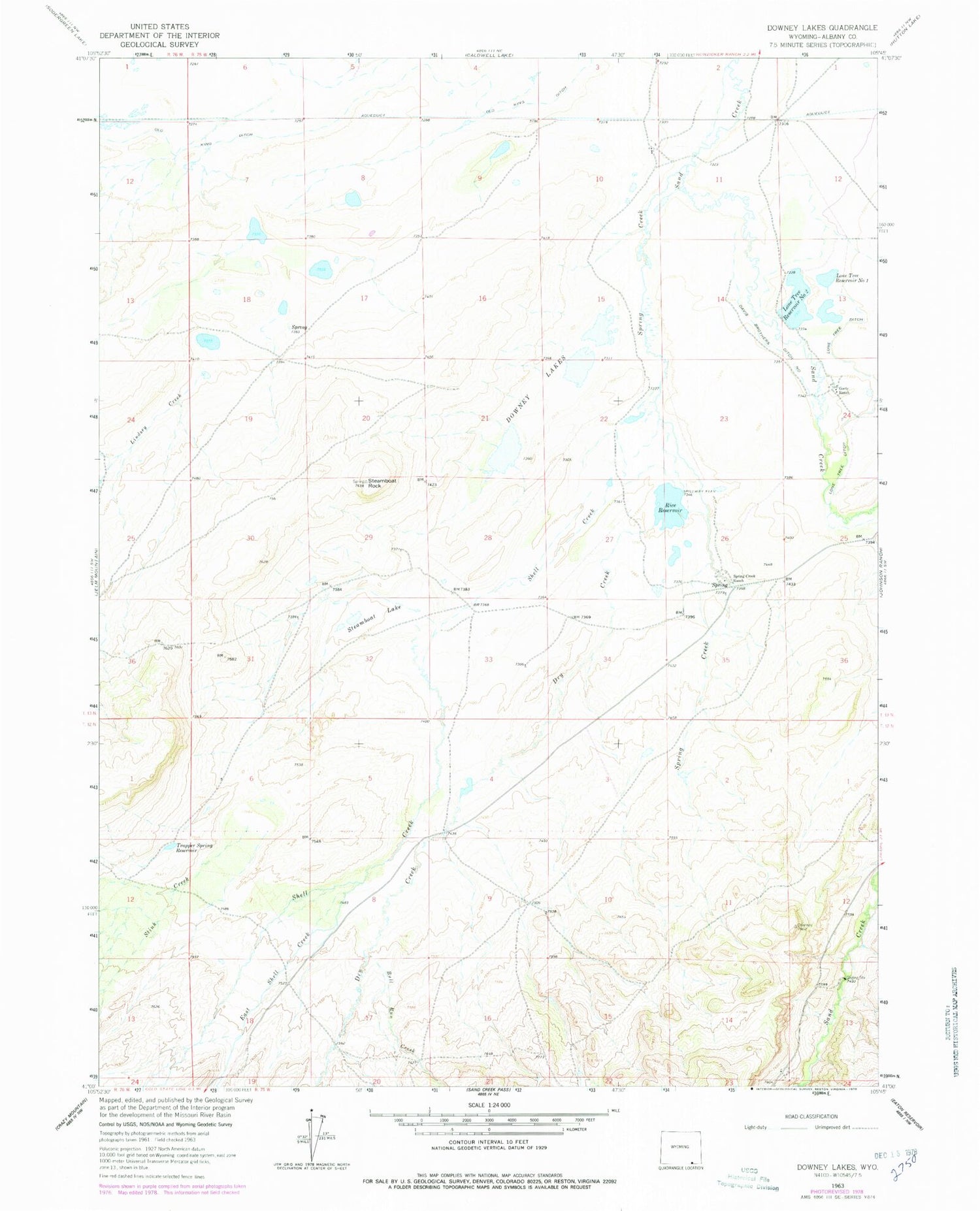 Classic USGS Downey Lakes Wyoming 7.5'x7.5' Topo Map Image