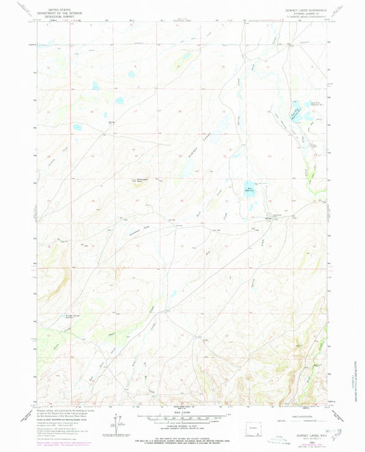 Classic USGS Downey Lakes Wyoming 7.5'x7.5' Topo Map Image