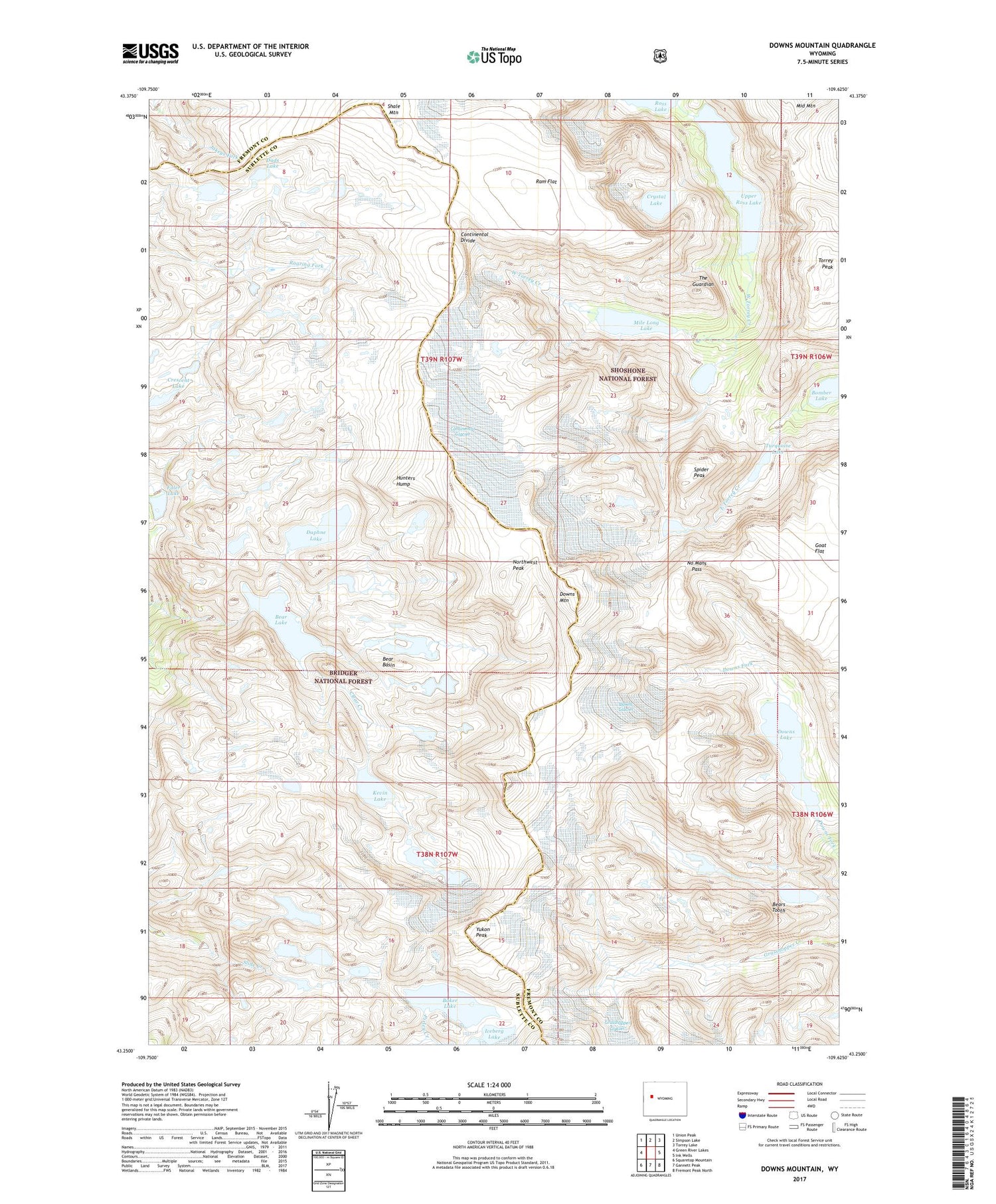 Downs Mountain Wyoming US Topo Map Image
