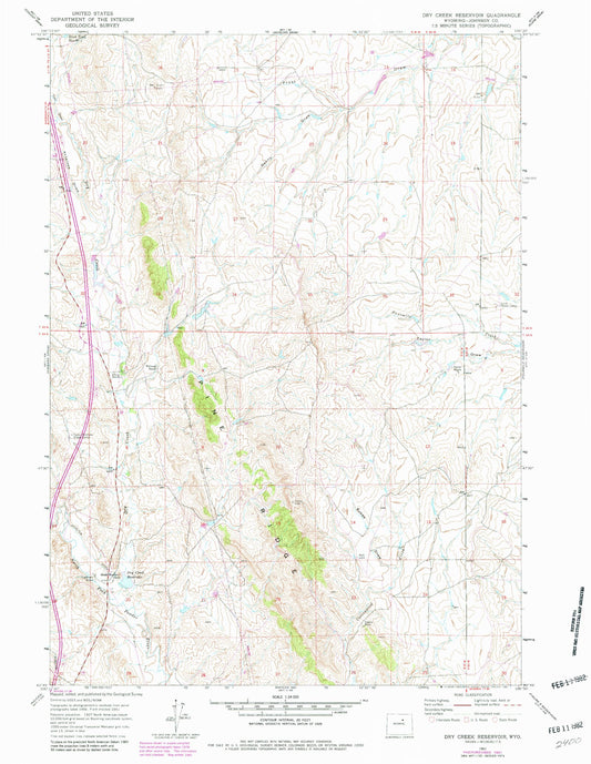 Classic USGS Dry Creek Reservoir Wyoming 7.5'x7.5' Topo Map Image
