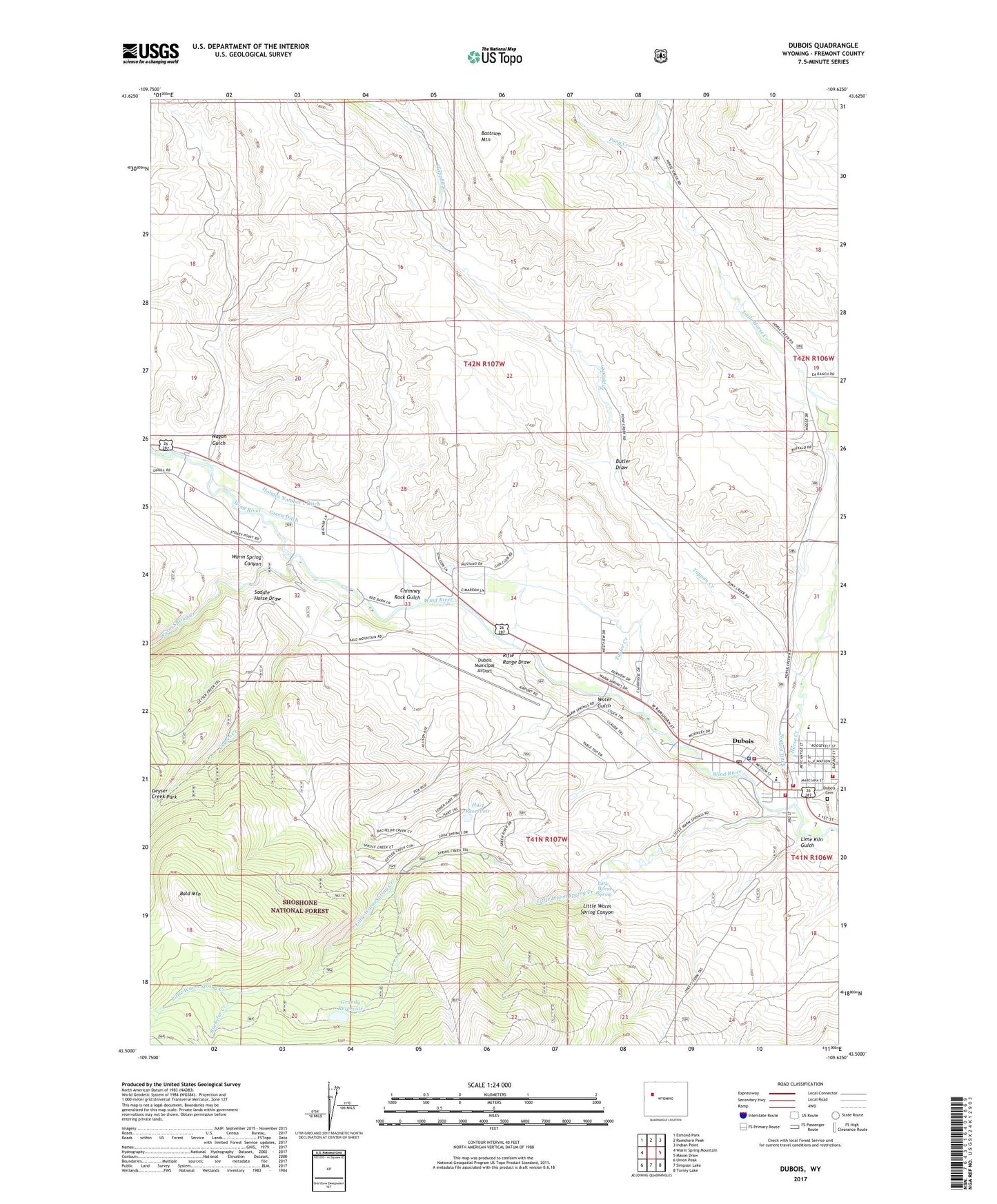 Dubois Wyoming US Topo Map Image