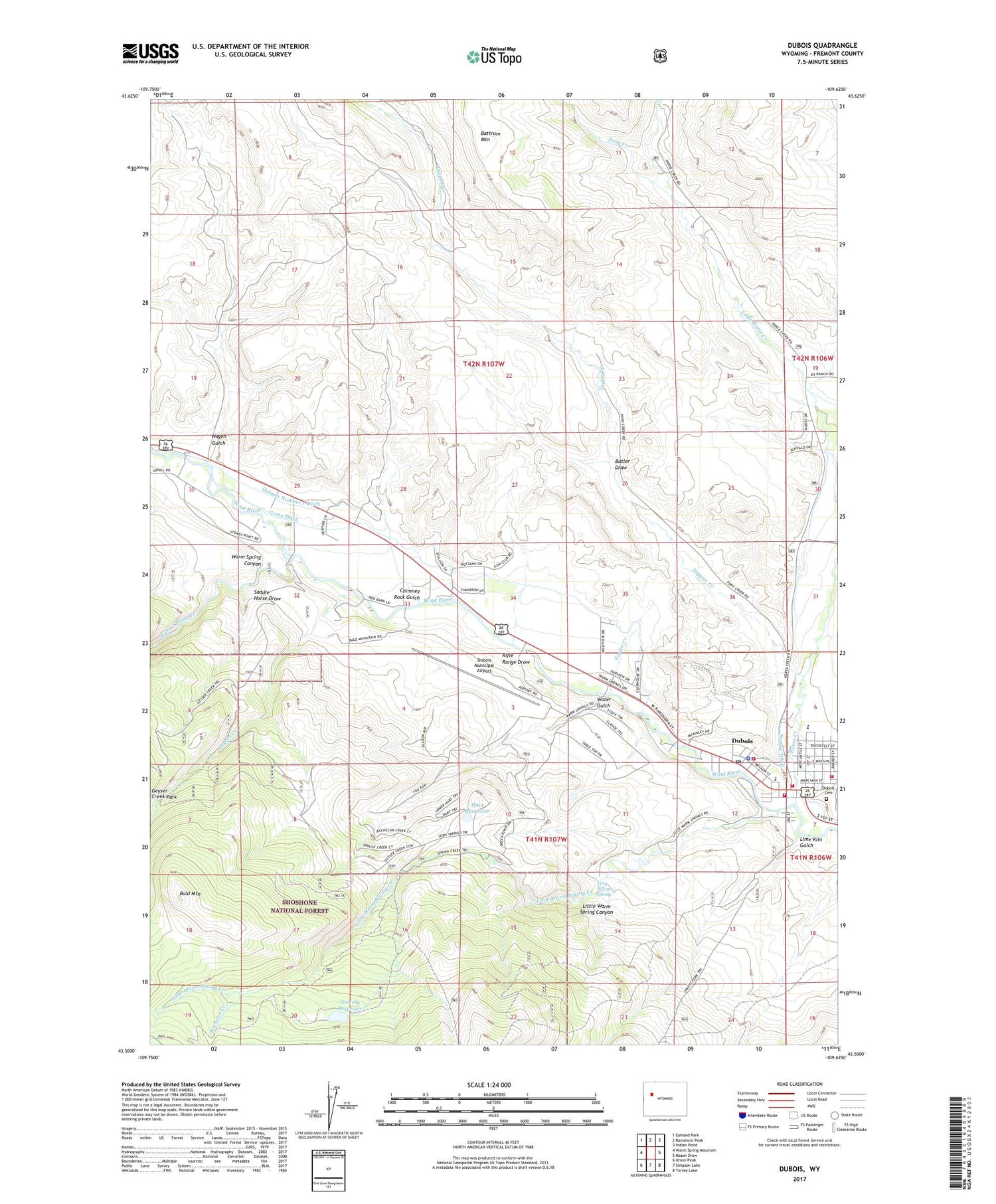 Dubois Wyoming US Topo Map Image