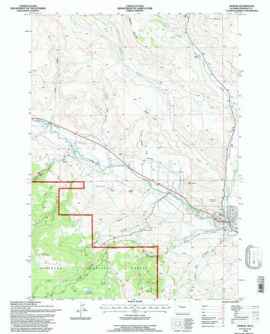 Classic USGS Dubois Wyoming 7.5'x7.5' Topo Map Image