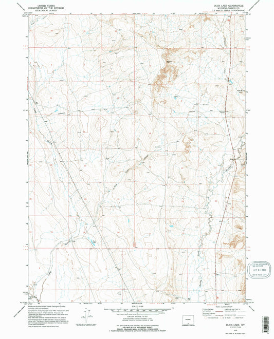 Classic USGS Duck Lake Wyoming 7.5'x7.5' Topo Map Image
