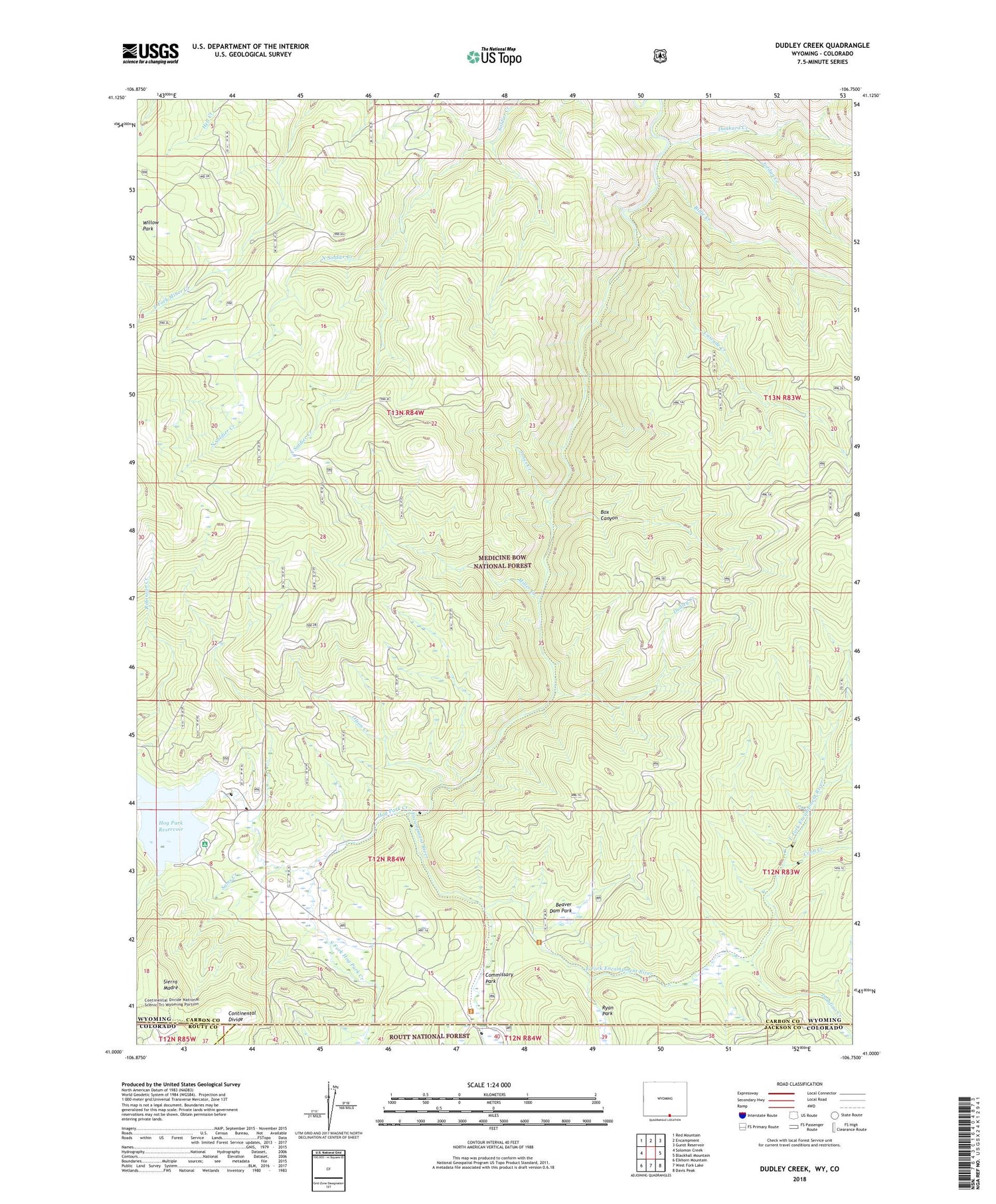 Dudley Creek Wyoming US Topo Map Image