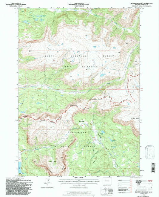 Classic USGS Dundee Meadows Wyoming 7.5'x7.5' Topo Map Image