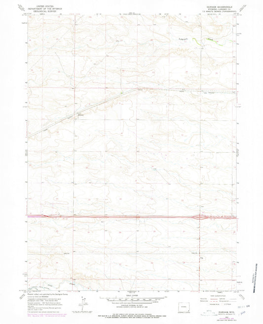 Classic USGS Durham Wyoming 7.5'x7.5' Topo Map Image