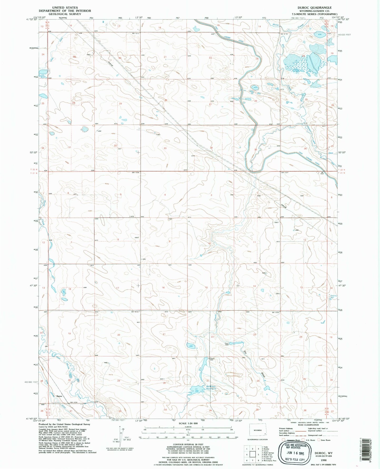Classic USGS Duroc Wyoming 7.5'x7.5' Topo Map Image