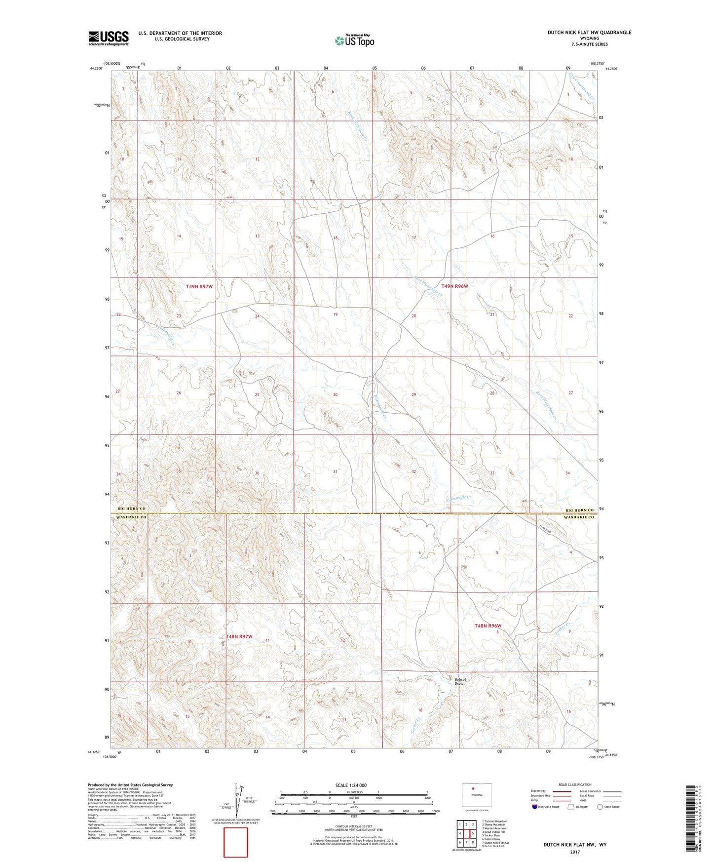 Dutch Nick Flat NW Wyoming US Topo Map Image