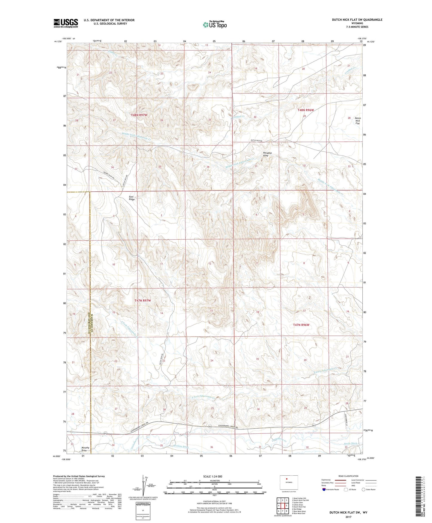 Dutch Nick Flat SW Wyoming US Topo Map Image