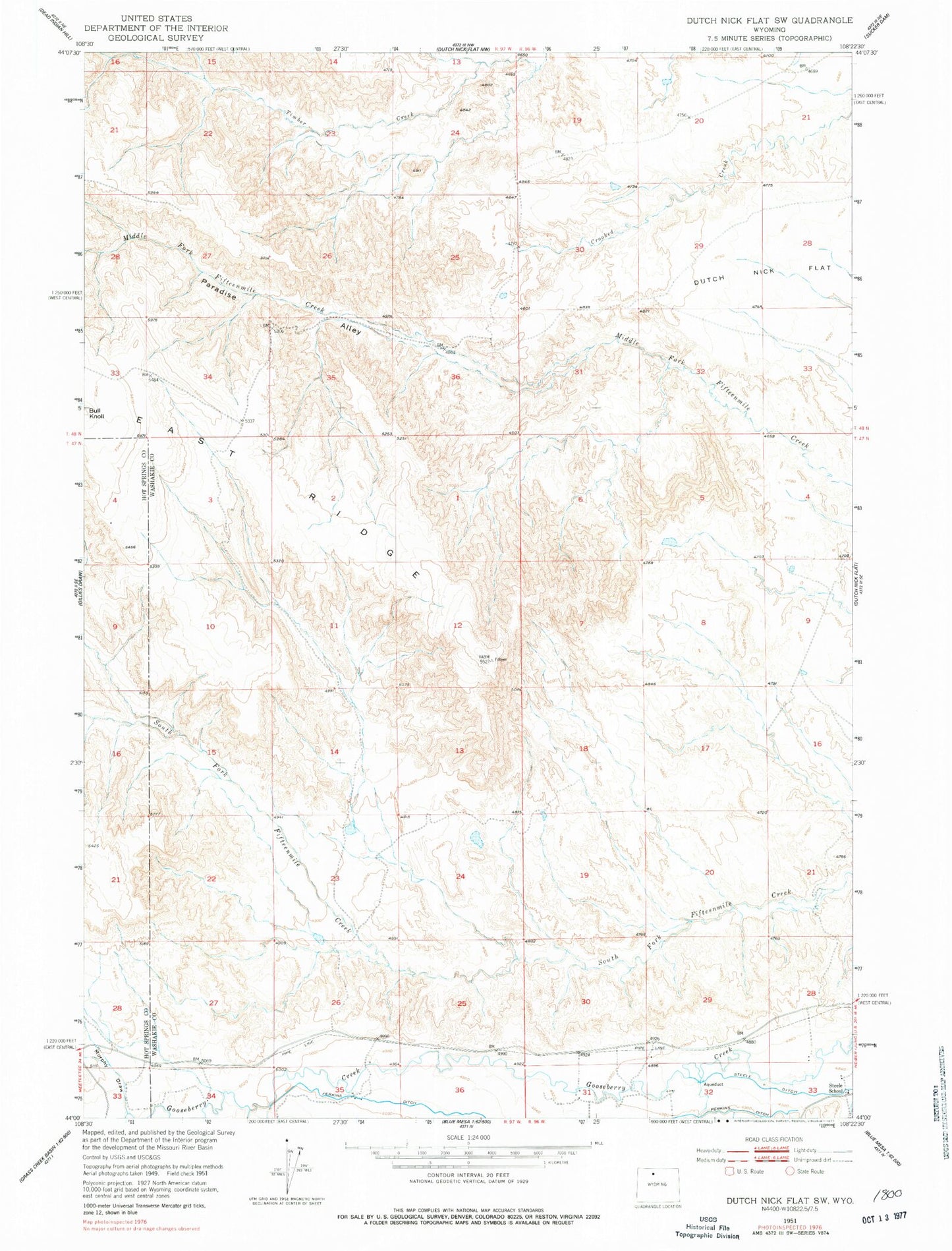 Classic USGS Dutch Nick Flat SW Wyoming 7.5'x7.5' Topo Map Image