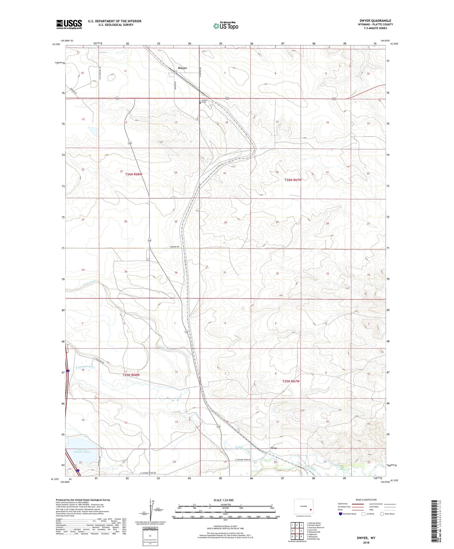 Dwyer Wyoming US Topo Map Image