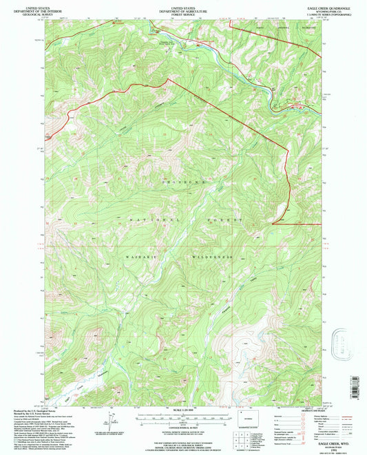 Classic USGS Eagle Creek Wyoming 7.5'x7.5' Topo Map Image