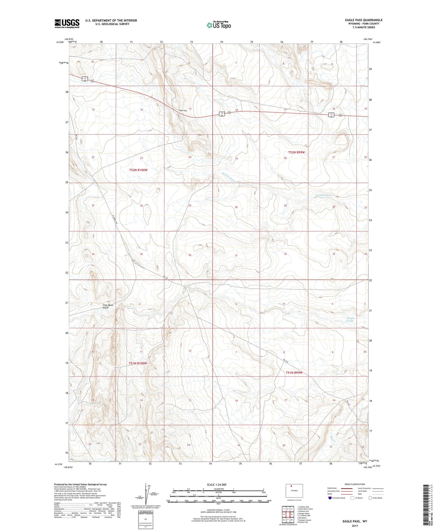 Eagle Pass Wyoming US Topo Map Image