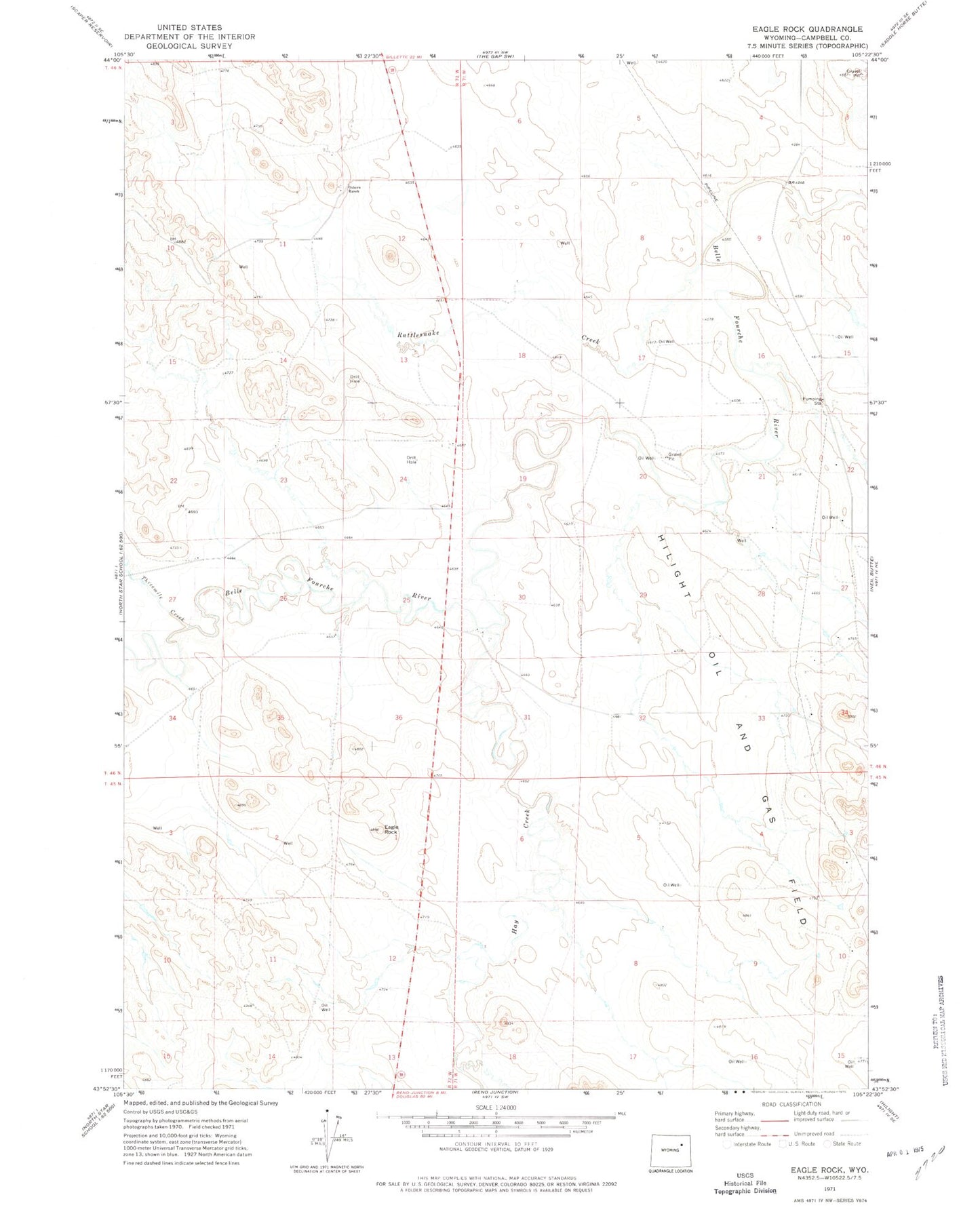 Classic USGS Eagle Rock Wyoming 7.5'x7.5' Topo Map Image