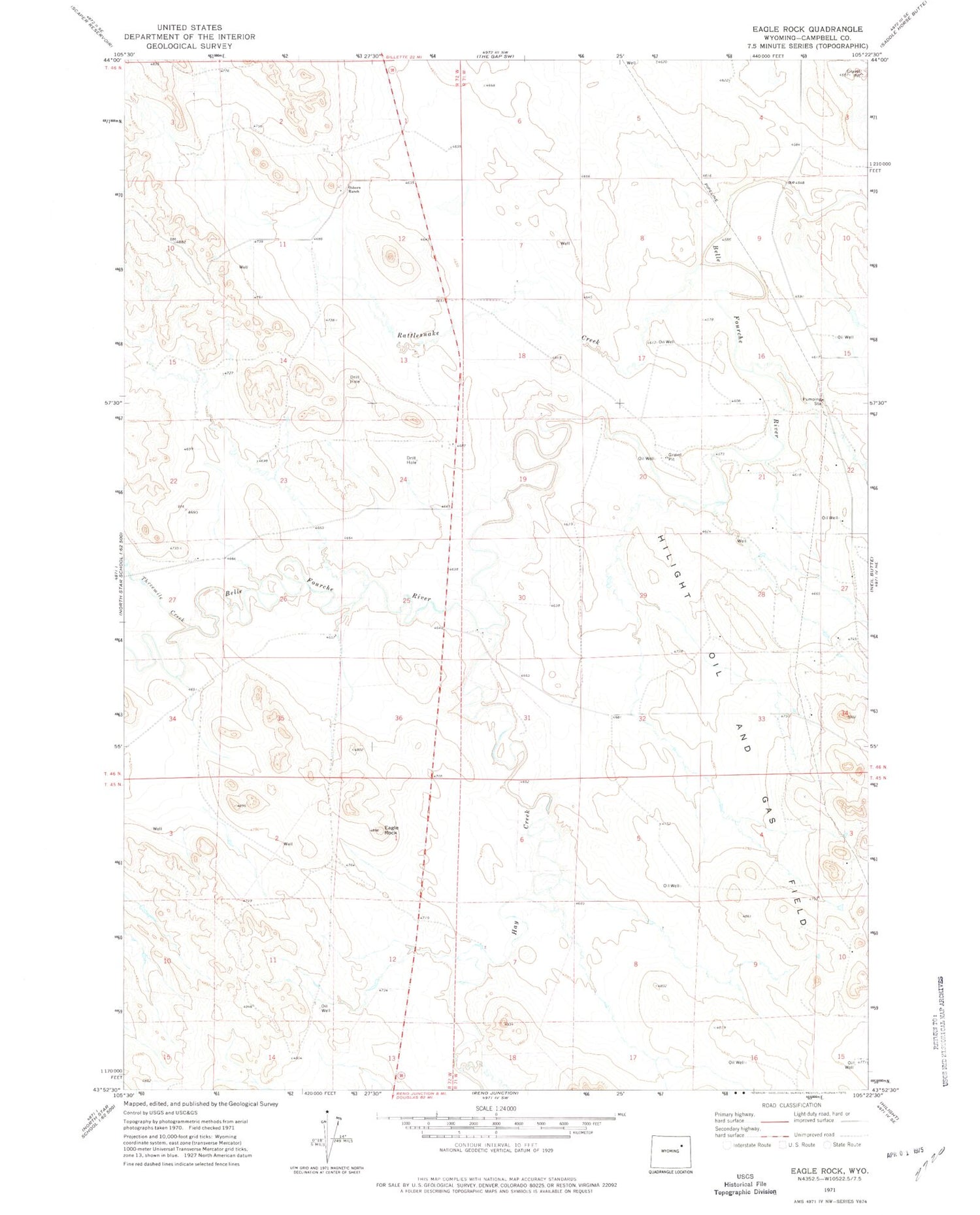Classic USGS Eagle Rock Wyoming 7.5'x7.5' Topo Map Image