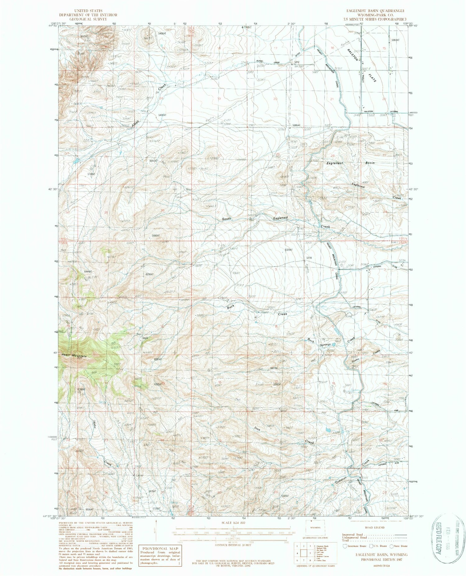 Classic USGS Eaglenest Basin Wyoming 7.5'x7.5' Topo Map Image