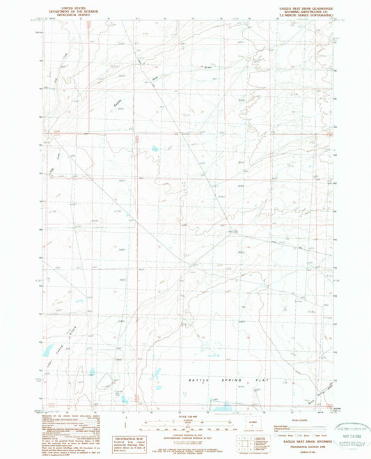 Classic USGS Eagles Nest Draw Wyoming 7.5'x7.5' Topo Map Image