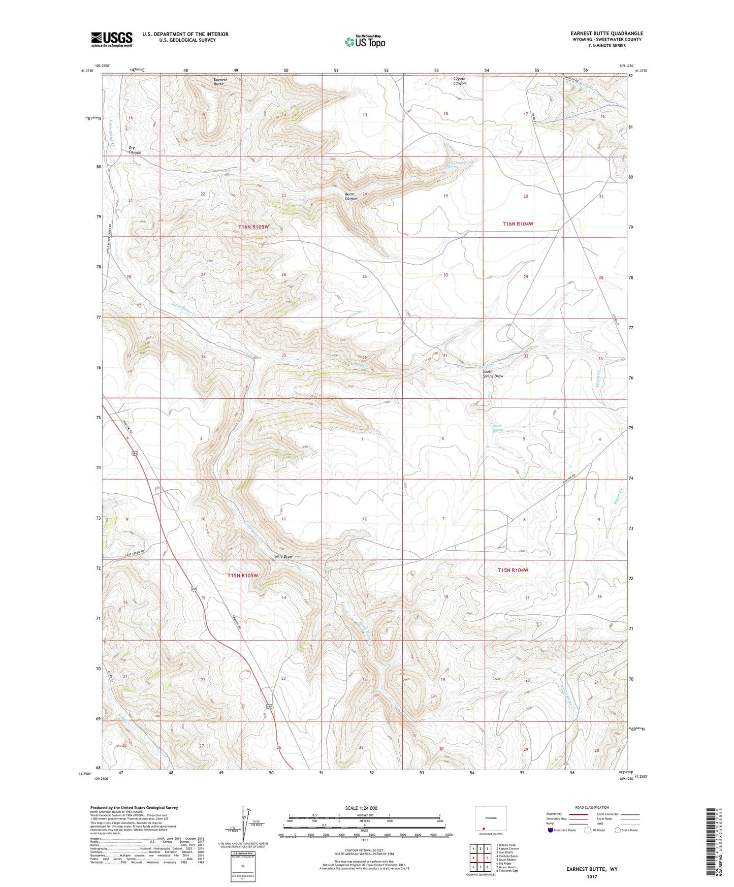 Earnest Butte Wyoming US Topo Map Image