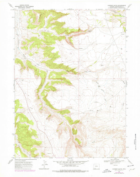 Classic USGS Earnest Butte Wyoming 7.5'x7.5' Topo Map Image