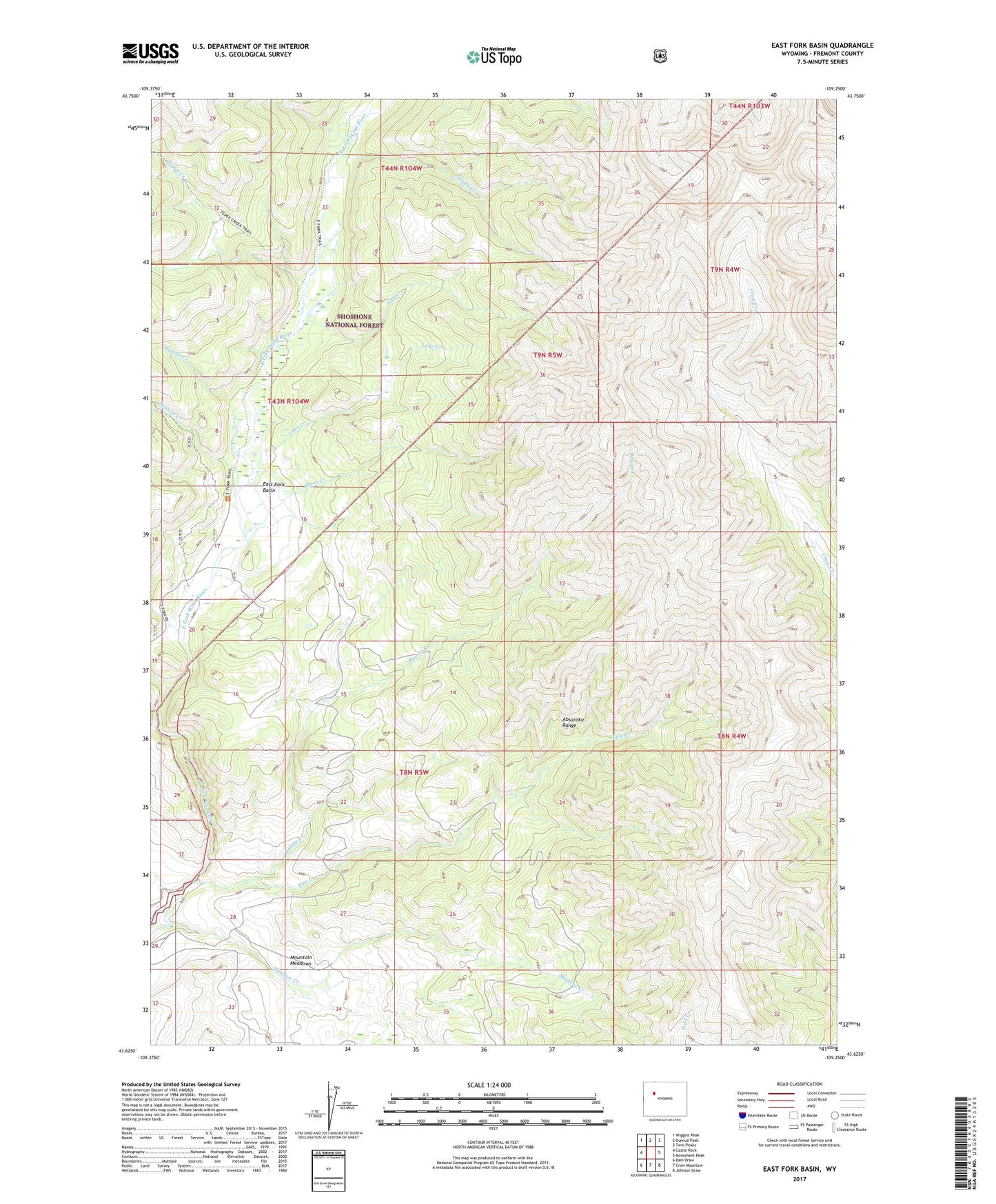 East Fork Basin Wyoming US Topo Map Image